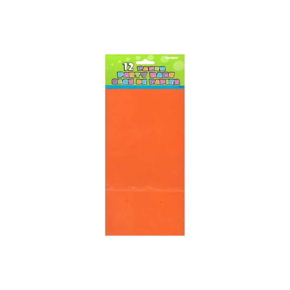 Unique Industries Orange Solid Print Party Bags, 12 Count