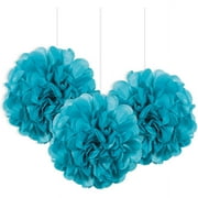 Unique Industries Party Lanterns and Hanging Pom Poms, Tissue Paper Teal