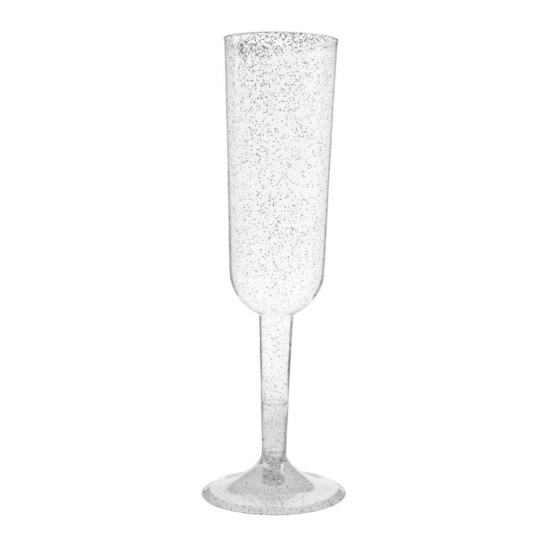 Unique Champagne Flutes Plastic 4pc Glitter Silver