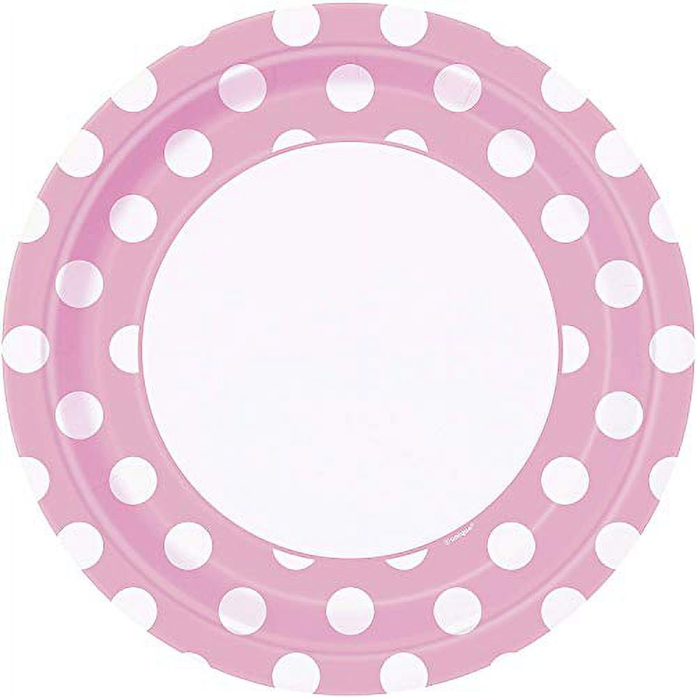 Unique Industries Polka Dot Disposable Paper Plates, 9" Light Pink, 8 Count