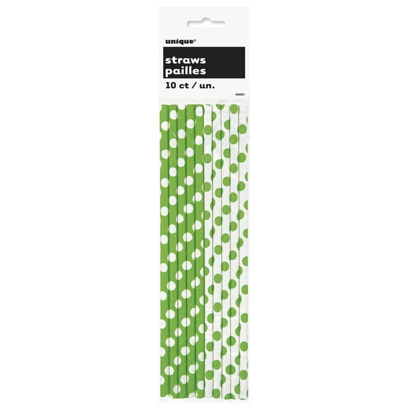 Unique Polka Dot Paper Straws, 10 Pcs, Lime Green