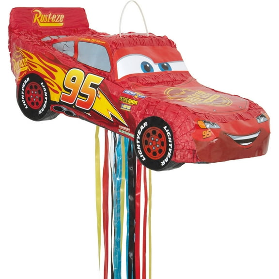 Unique Industries Pull String Multi-color Asymmetrical Birthday Disney Cars Pinata, 21" x 10"