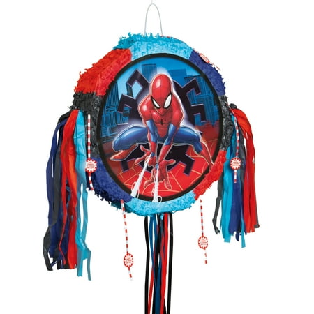 Unique Industries Pull String Spider-Man Multi-color Asymmetrical Birthday Pinata, 18" x 18"
