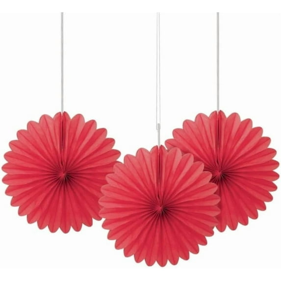 Unique Industries Red 6" Flower Shaped Tissue Paper Hanging Pom Poms, 3 Count
