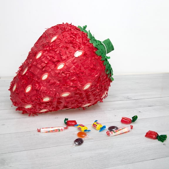 Unique Industries Red Graphic Prints Asymmetrical Strawberry Pinata, 16" x 4"