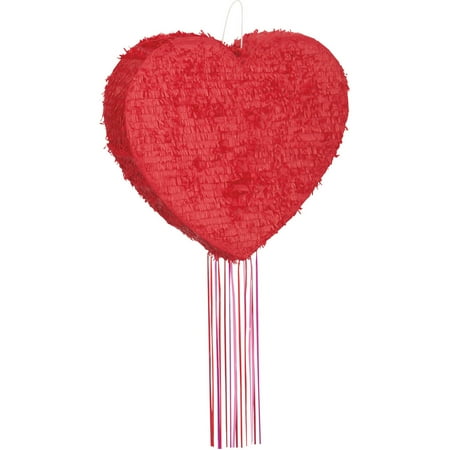 Unique Industries Red Pull String Solid Print Heart Pinata, 20" x 18"