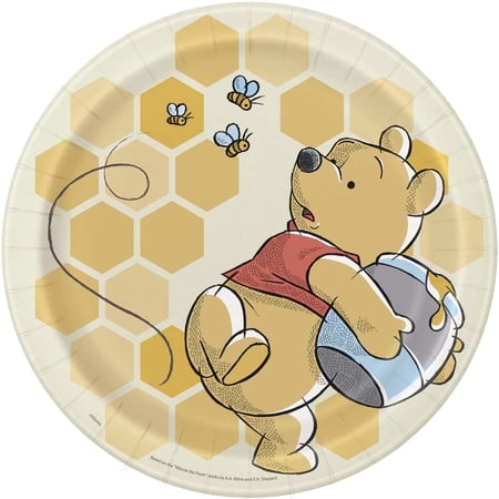 Unique Industries Winnie the Pooh Happy Honeycomb 9 Inches Party Plates, 8 Count