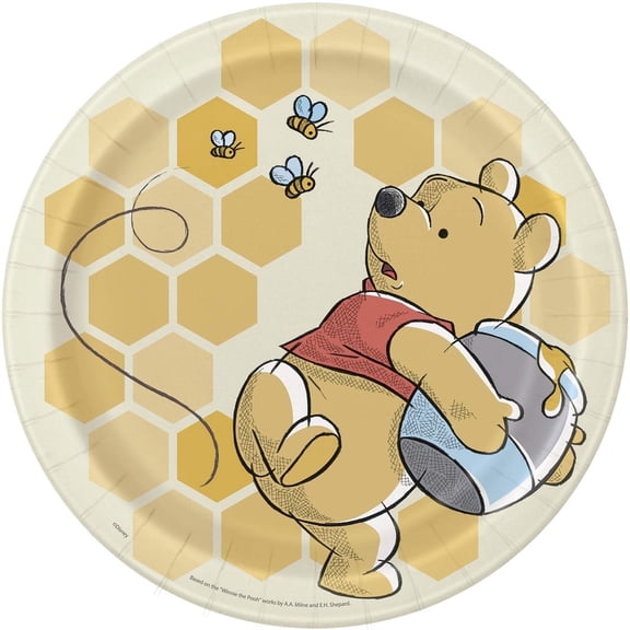 Unique Industries Winnie the Pooh Happy Honeycomb 9 Inches Party Plates, 8 Count
