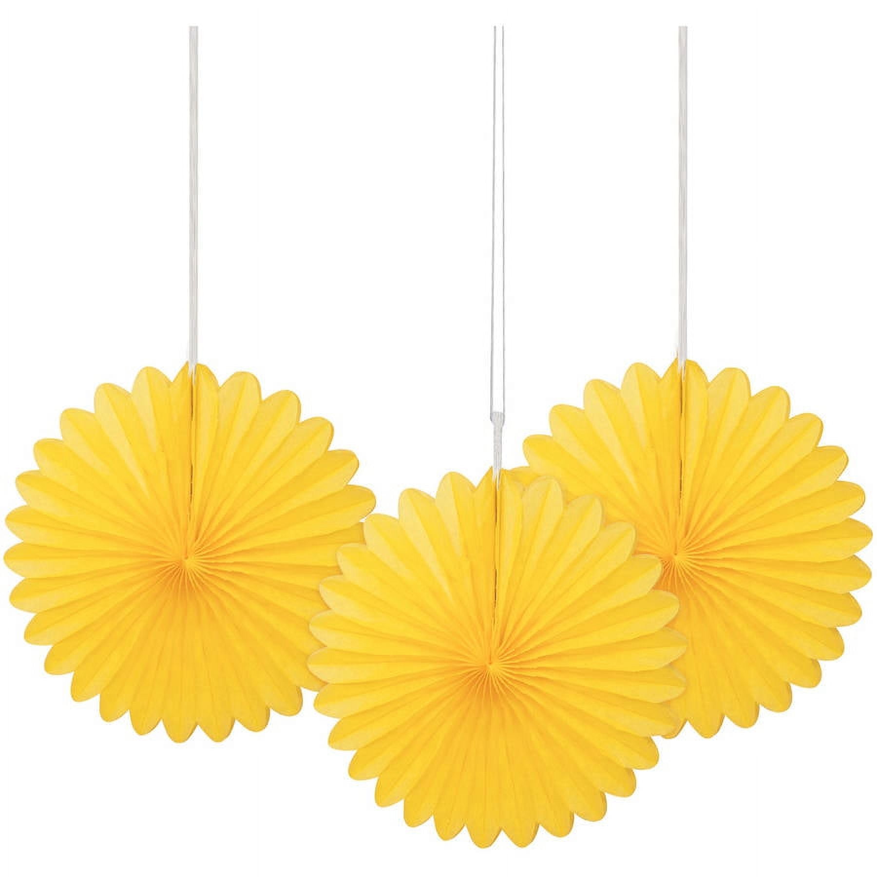 Sunflower Yellow Foldable Tissue Paper Hanging Fans, 6" Set of 3