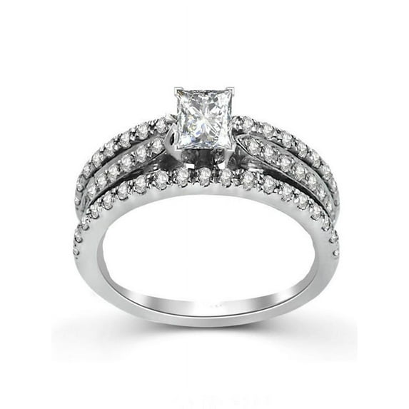 Unique Inexpensive Engagement Ring 1.00 Carat Princess Cut Diamond on White Gold