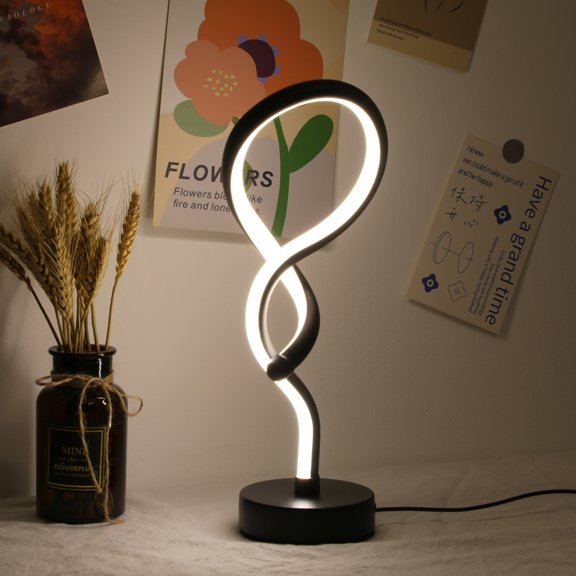 Unique Intertwined Infinity Symbol LED Table Lamp One-Piece Bend Light Fixture Stable Round Base Color Changing Dimmable Soft Ambient Light Decor Accent