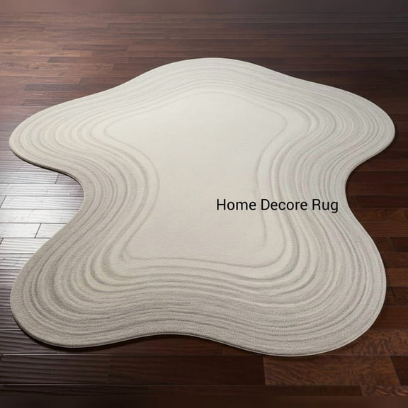 Unique Irregular Shape Beige Rug – Hand Tufted Abstract Carpet for Contemporary Bedroom Spaces