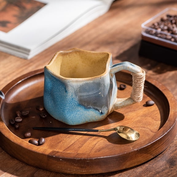 Unique Irregular-Shaped Retro Ceramic Mug 300ml Artistic Stoneware Cup for Coffee, Latte, or Water