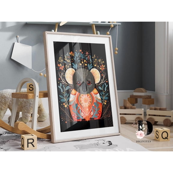 Unique Koala Nursery Bedroom Boho Original Australian Wall Art Print, Striking Nursery Theme For Nursery Gallery Wall And Bedroom Decor