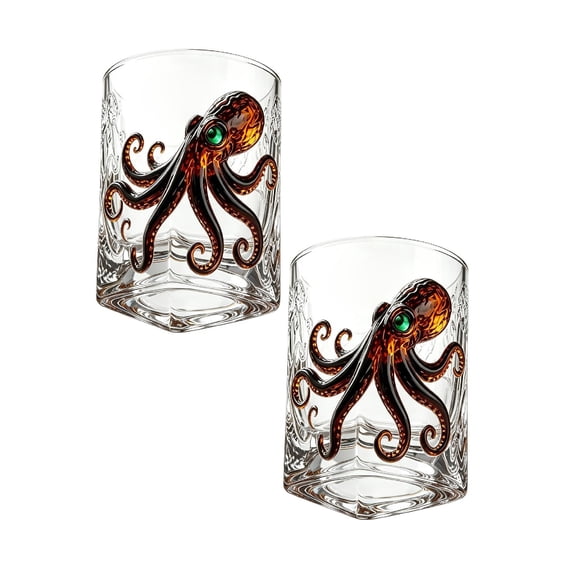 Unique Kraken Pattern Glass Tumbler, Pirate Bar Drinkware Gift for Dads, Brothers & Whiskey Enthusiasts