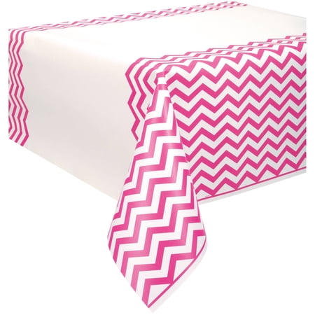 Unique Large Chevron Design Rectangle Plastic Tablecover, 54"x108", Pink White