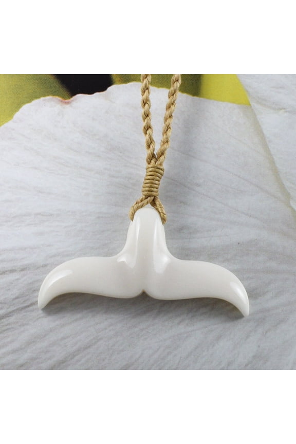 Unique Large Hawaiian Whale Tail Necklace, Hand Carved Buffalo Bone Whale Tail Necklace, N9427 Birthday Valentine Mom Gift, Island Jewelry