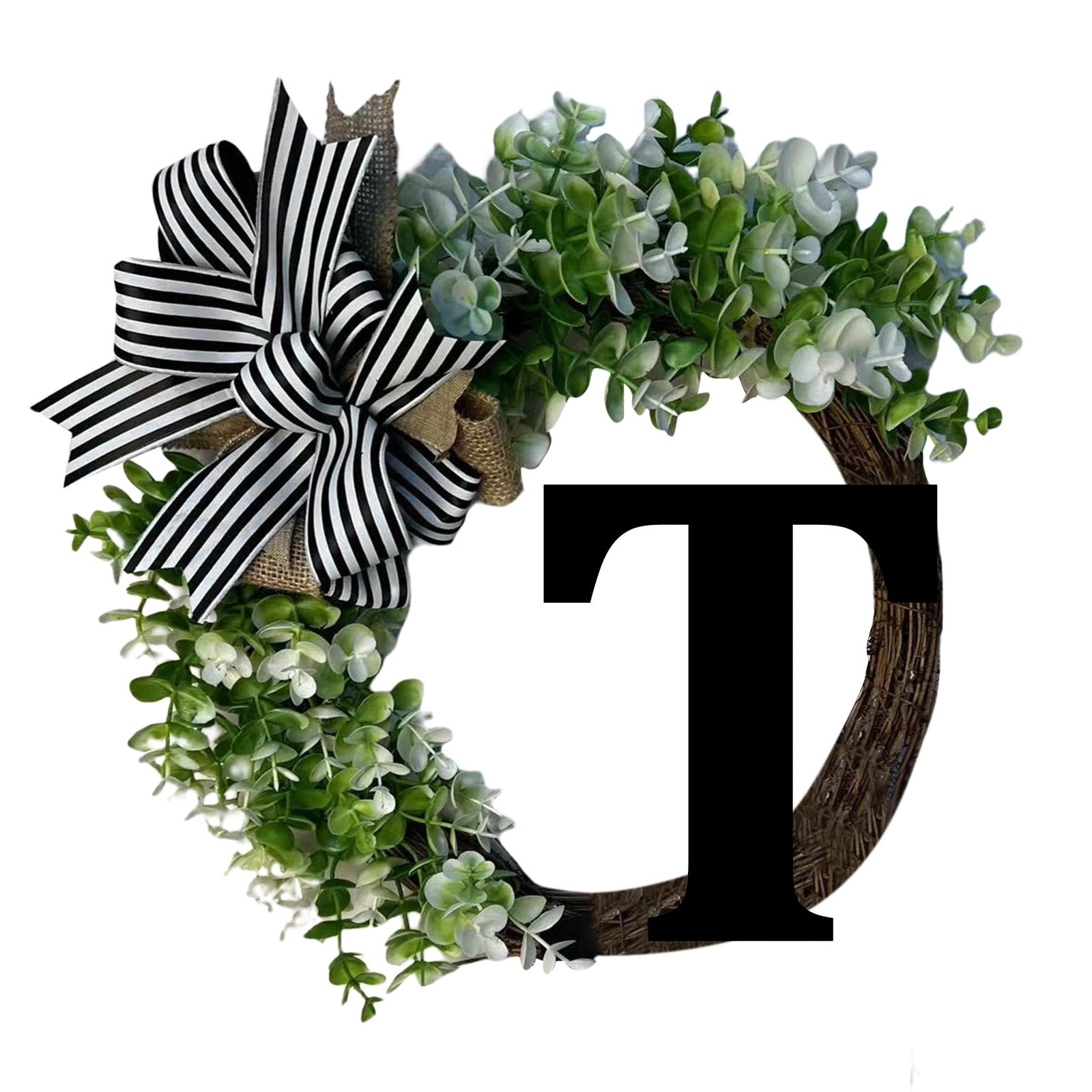 Unique Last Name Year Round Front Door Wreath With Bow Sign