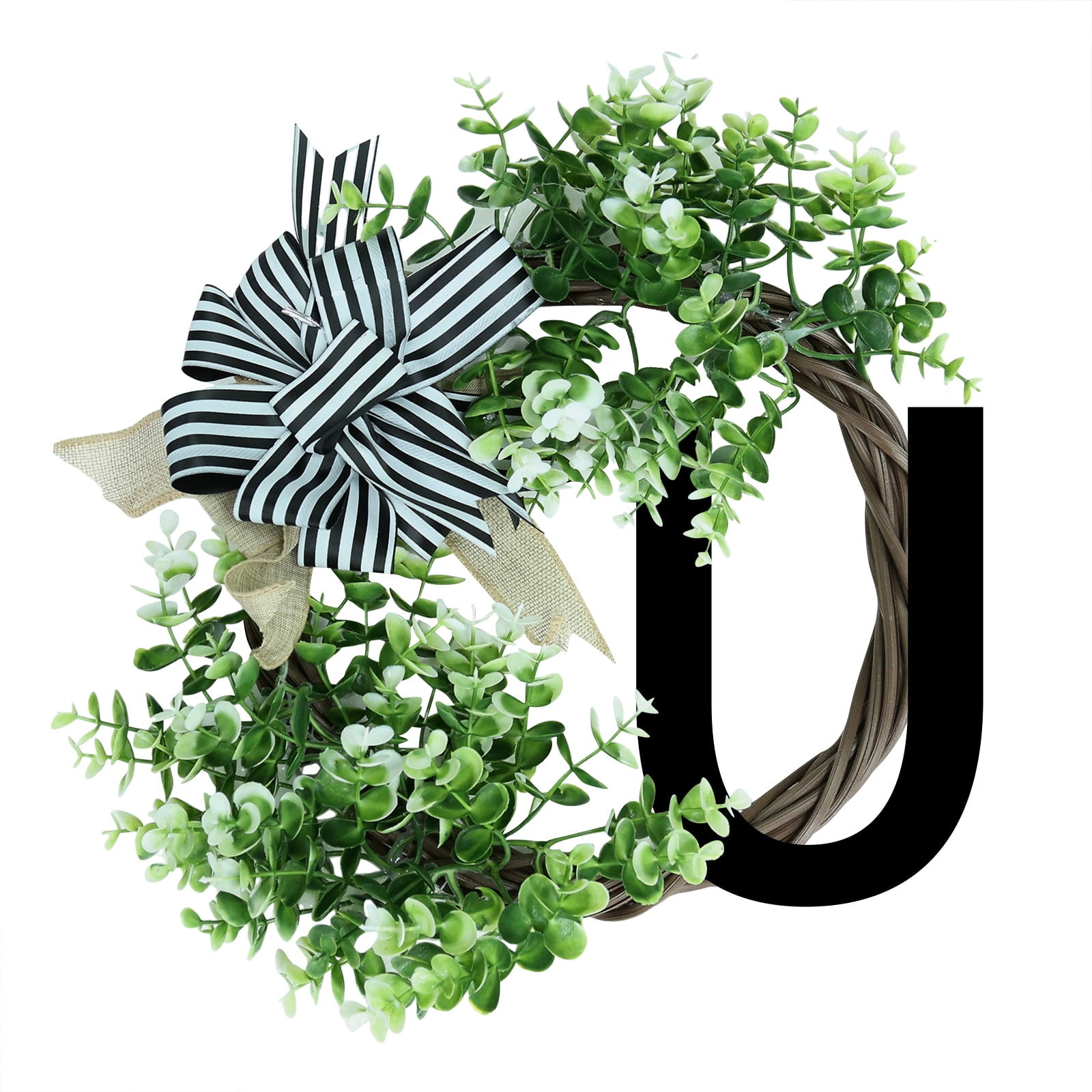 Unique Last Name Year Round Front Door Wreath With Bow Sign