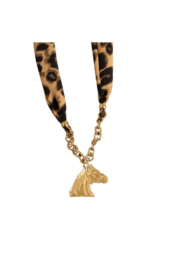 Unique Leopard Pattern Scarf Equine Pendant Ti Steel Necklace Minimalist Neck Jewelry for Fashion Women