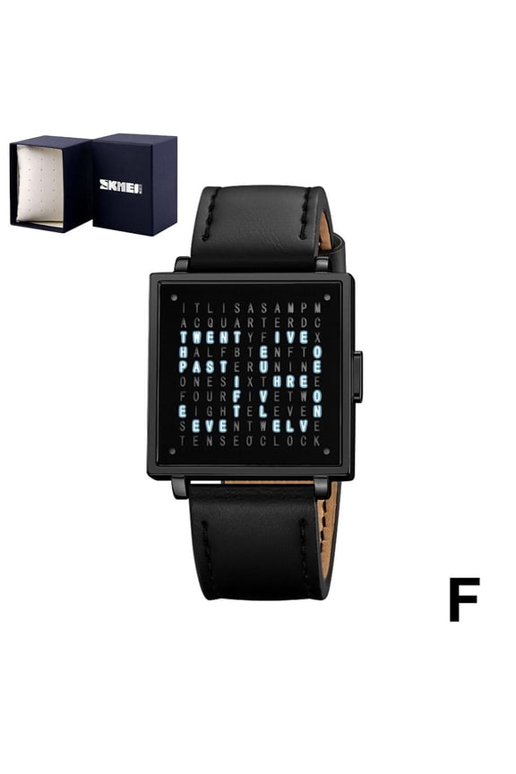 Unique Letters Watch, LED Letters Watch, Stainless Steel Unisex Watch with Led Display, A Watch That Tells Time With Letters, Multifunction Sports Watch Square Watch Gift for Men Women
