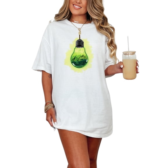 Unique Light Bulb Mountain T-Shirt, Nature Lover Gift, Adventure Enthusiast Tee, Mountain Landscape Art Shirt, Outdoor Graphic Tee, White Comfort Colors T-Shirt, 2XL