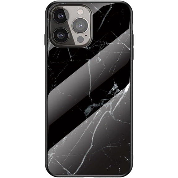 Unique Light Thin Stylish Glossy Marbled Tempered Glass Phone Case for iPhone 14 13 12 11 8 7 6 S SE X XS XR Plus Pro Max Mini Back Cover. Cool Exquisite Dropproof Bumper(Black B,6/6S)