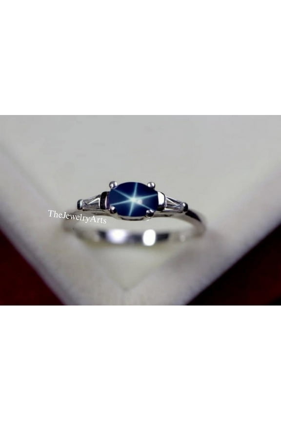 Unique Lindy Star Ring, Blue Star Ring, 925 Sterling Silver, Sapphire Star Ring For Bride