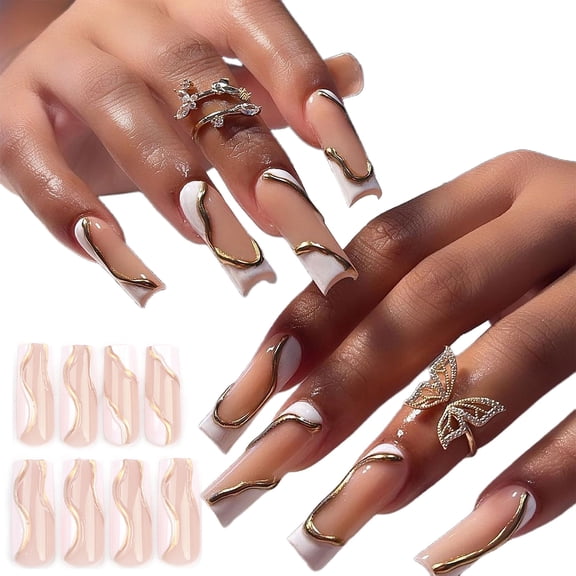 Unique Long Square Nails Enhancement Artificial Acrylic Nails User Friendly Application Tools Included