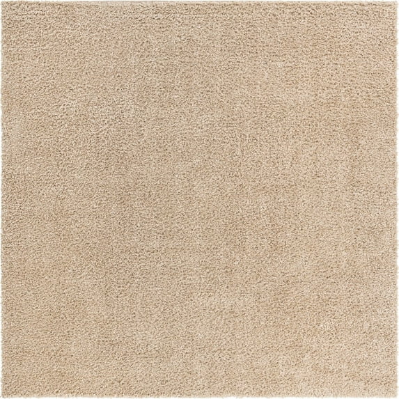 Unique Loom Davos Shag Rug Linen 10' Square Solid Comfort Perfect For Dining Room Living Room Bed Room Kids Room