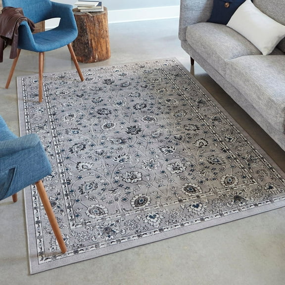 Unique Loom Aarhus Collection Area Rug - Floral (5' 3" x 8' Rectangle Gray/Black)