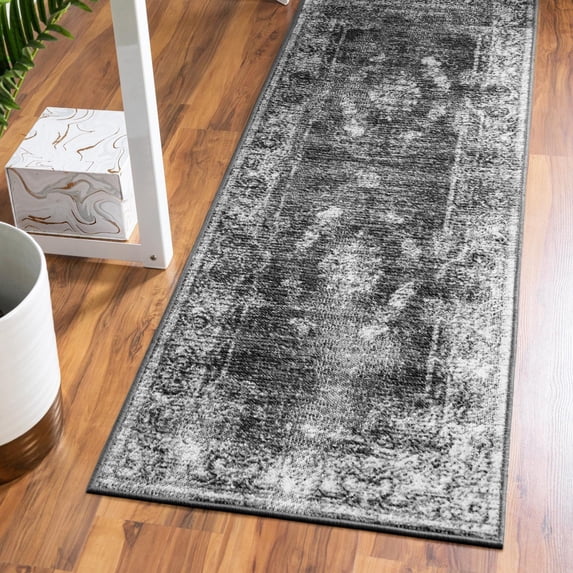 Unique Loom Aarhus Collection Area Rug - Medallion (2' 7" x 10' Runner Charcoal/Gray)