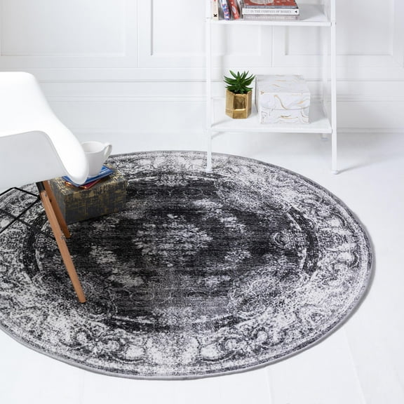 Unique Loom Aarhus Collection Area Rug - Medallion (5' 3" Round Charcoal/Gray)