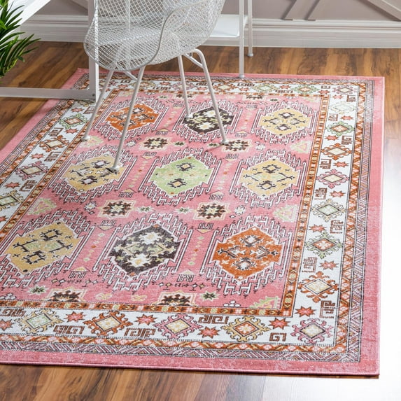 Unique Loom Aarhus Collection Area Rug - Southwestern (5' 3" x 8' Rectangle Rose/Green)