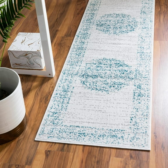 Unique Loom Aarhus Collection Area Rug - Traditional (2' 7" x 10' Runner Cream/Blue)