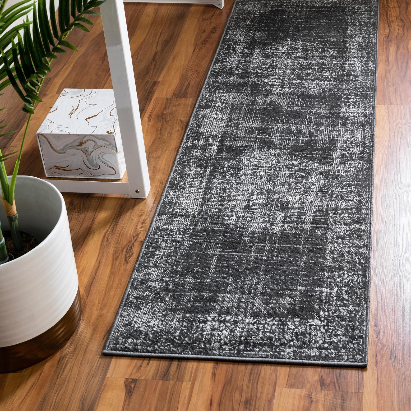 Aarhus Collection Dark Gray Synthetic 3' x 10' Runner Rug