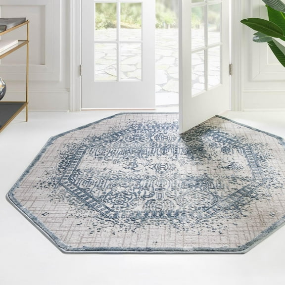 Unique Loom Aberdeen Collection Area Rug - Stanhope (4' Octagon Blue/Gray)