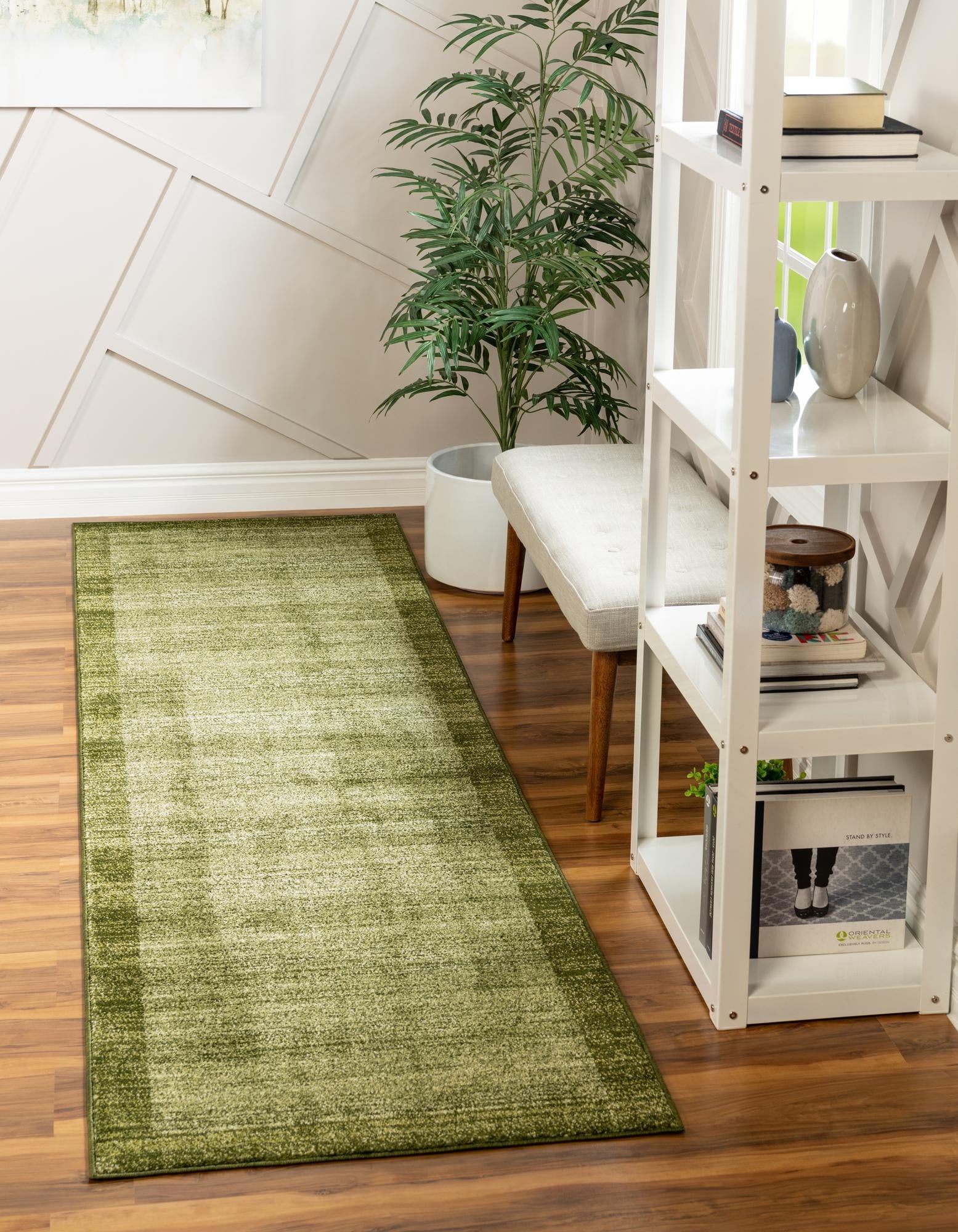 Light Green Synthetic Stain-Resistant Indoor Runner Rug