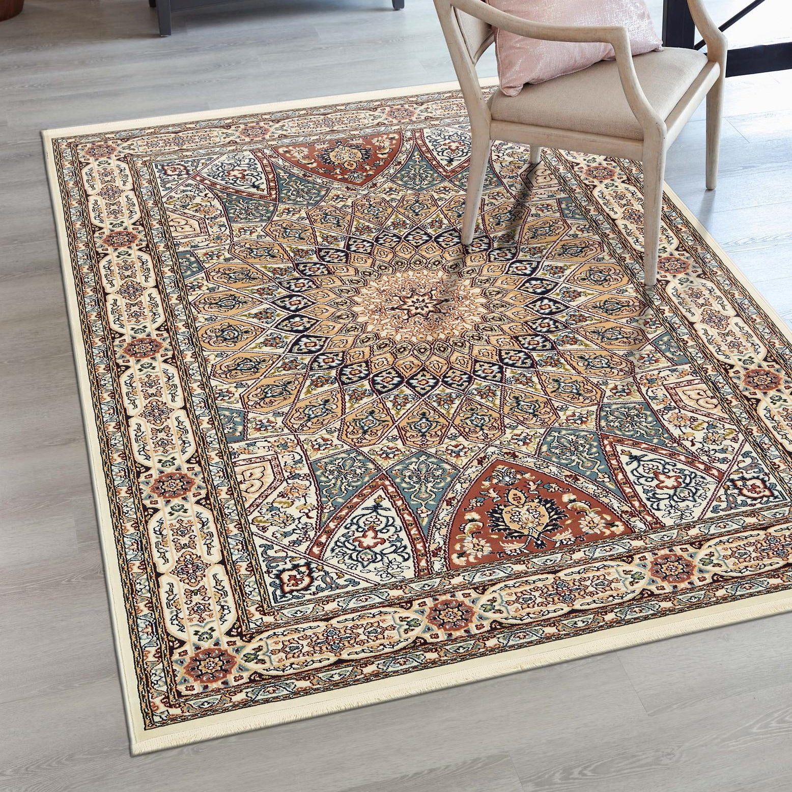 Ivory Elegance 5' x 8' Synthetic Rectangular Rug for Indoor Use
