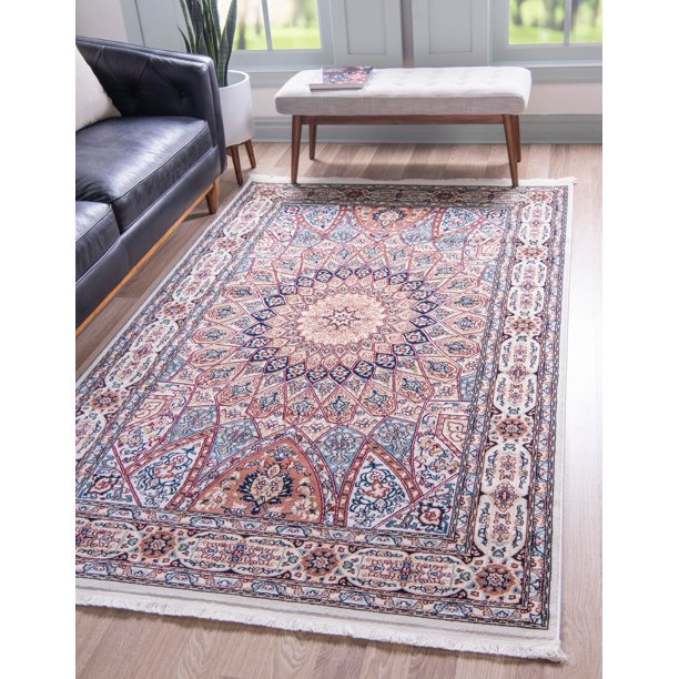 Unique Loom Adams Narenj Rug Ivory/Burgundy 5' 1" x 8' Rectangle Floral