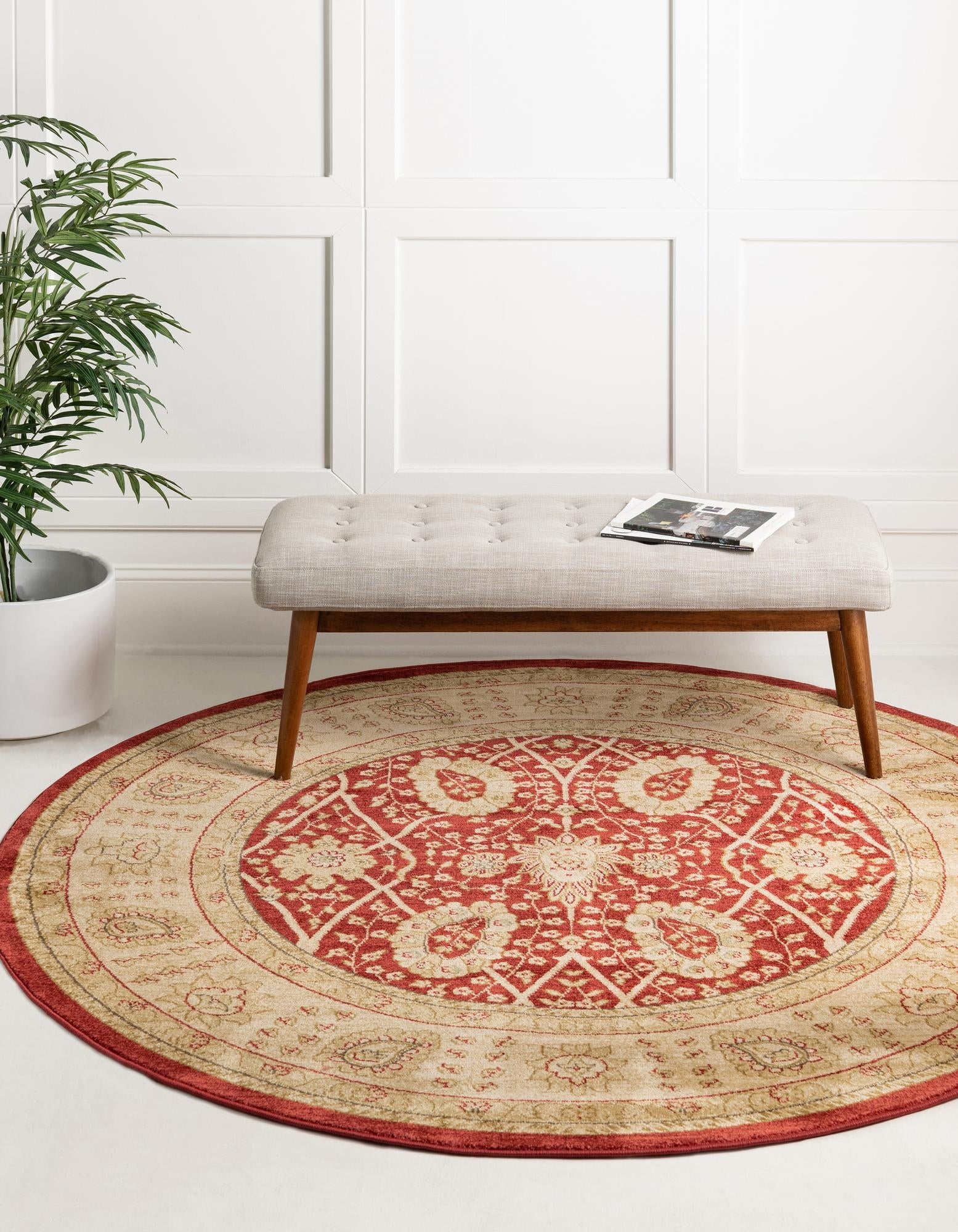 Unique Loom Adel Edinburgh Rug Red/Brown 8' Round Floral Traditional