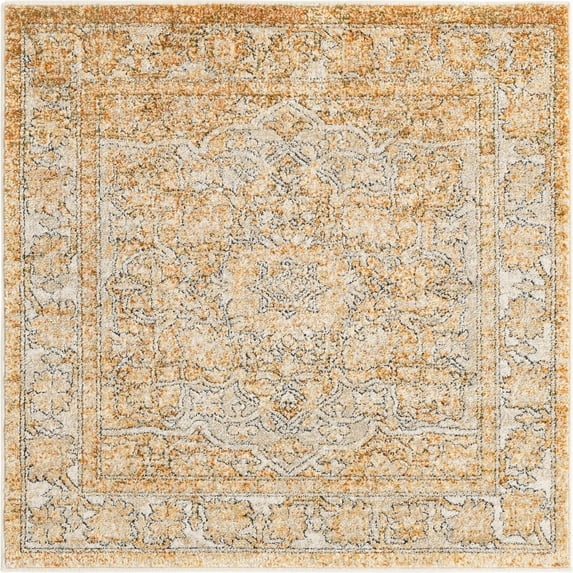 Unique Loom Adjani Isabella Rug Beige/Ivory 5' 1" Square Textured Medallion Traditional Perfect For Dining Room Living Room Bed Room