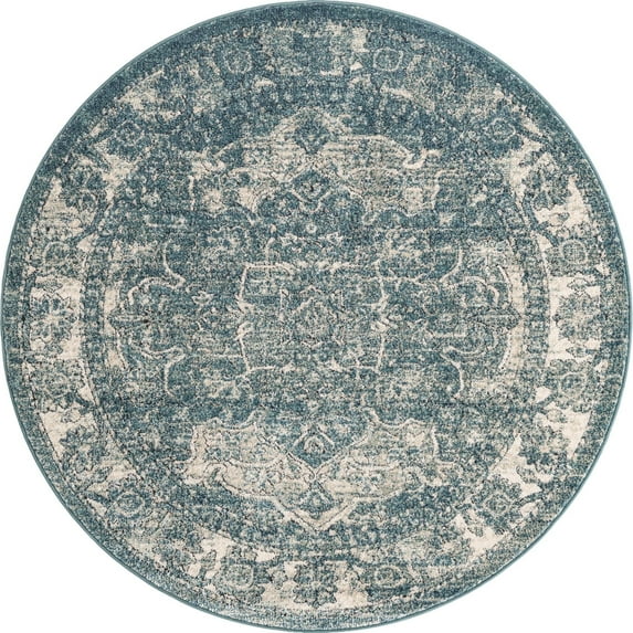 Unique Loom Isabella Collection Area Rug - Adjani (5' Round Blue/Beige)