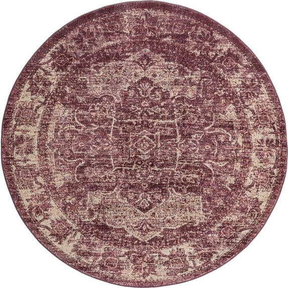 Unique Loom Adjani Isabella Rug Purple/Ivory 6' 1" Round Textured Medallion Traditional Perfect For Dining Room Entryway Bed Room