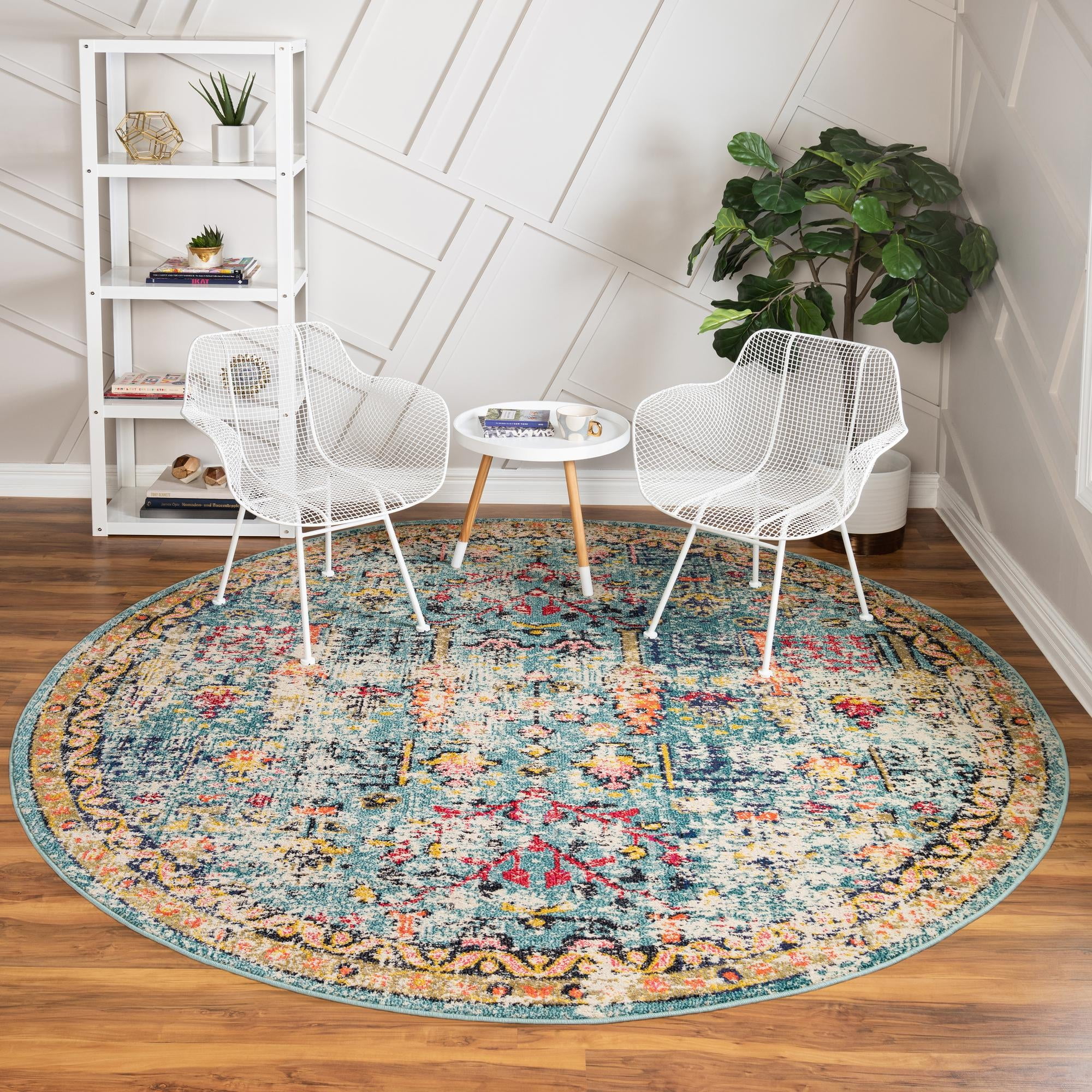Unique Loom Adobe Monterey Rug Blue/Beige 8' Round Border Bohemian