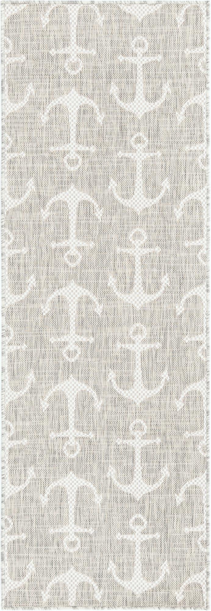 Unique Loom Ahoy Indoor/Outdoor Coastal Rug Gray/Ivory 2' x 6' 1