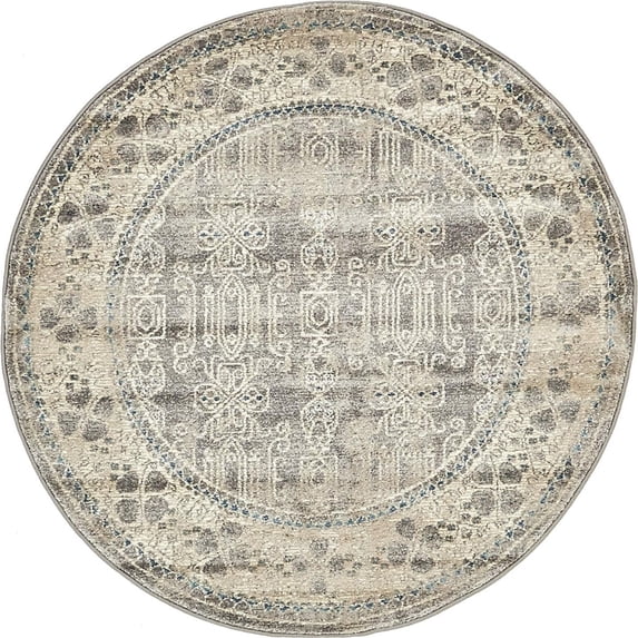 4' Gray and Beige Geometric Round Area Throw Rug