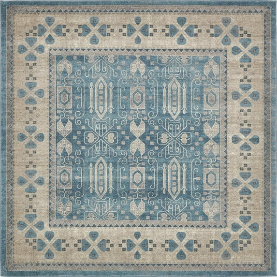 Unique Loom Aigen Salzburg Rug Light Blue/Gray 8' Square Border Traditional Perfect For Dining Room Living Room Bed Room