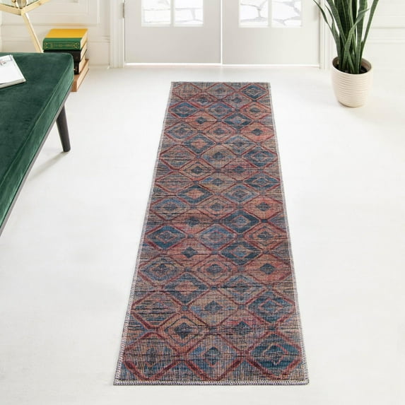 Unique Loom Sisu Collection Area Rug - Aksil (2' 7" x 12' Runner Peach and Blue/Navy Blue)