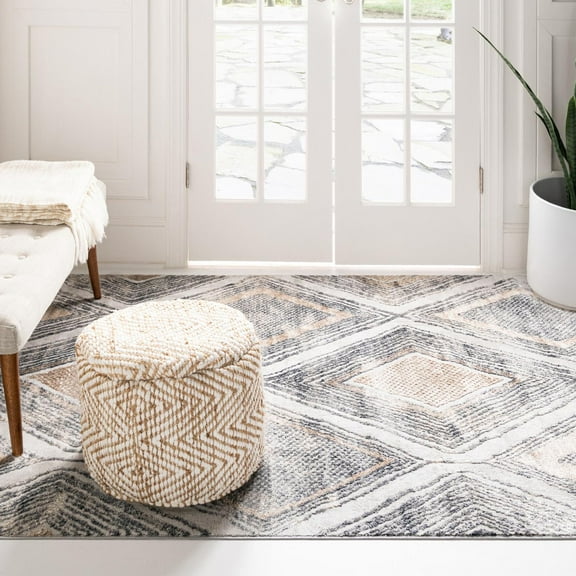 Unique Loom Caspian Collection Area Rug - Aktau (7' 1" x 10' Rectangle Gray Cream/Silver)